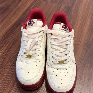 Nike Air Force 1 White and Burgundy Sneakers